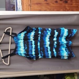 Catherine's Womens Swim TOP Shades of Blue Built in Bra Adjustable Sz 24 EUC